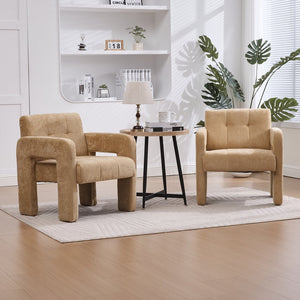 English Elm Modern Ergonomic Armchair with Generous Curved Armrests, Chenille Upholstery, 500lb Capacity, Cozy Lounge Seat Mustard yellow W395P380518