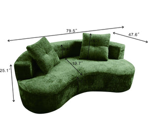 English Elm 79.5" Boucle Floor Sofa Seats Three with Cloud Soft Foam Core and Two Accent Pillows Green W5515P443762