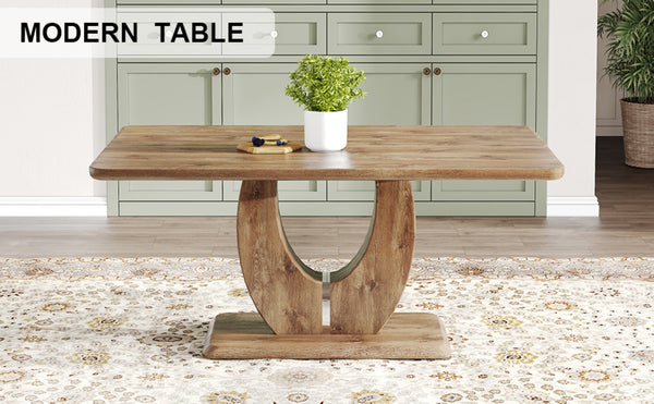 English Elm Modern Wood Grain Mdf Dining Table with Steel Accent Legs for Kitchen or Office W1512S00193