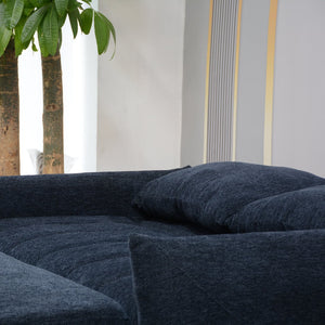 English Elm 57.48" Navy Line Velvet Sofa Bed with Adjustable 3‑Angle Backrest, Memory Foam Chaise, Modern Loveseat Sleeper (Navy) W1183S00023