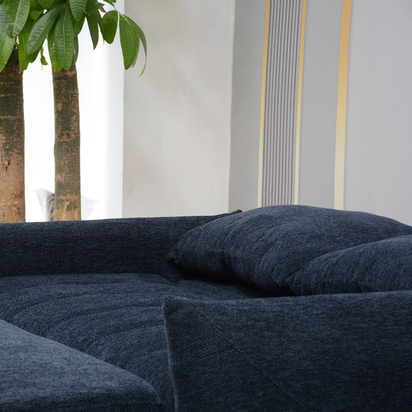 English Elm 57.48" Navy Line Velvet Sofa Bed with Adjustable 3‑Angle Backrest, Memory Foam Chaise, Modern Loveseat Sleeper (Navy) W1183S00023