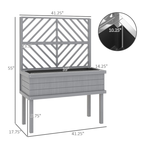 English Elm Self-draining Elevated Fir Wood Planter with Lattice Trellis for Backyard Gardens T3971P422349