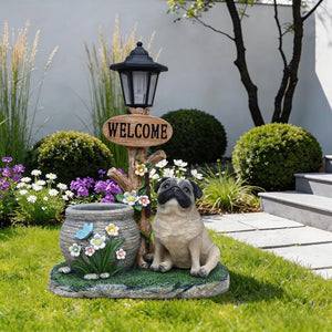 English Elm Schnauzer Solar Led Resin Planter Statue Outdoor Garden Accent for Patio Decor W5398P464252