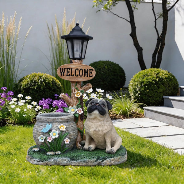 English Elm Schnauzer Solar Led Resin Planter Statue Outdoor Garden Accent for Patio Decor W5398P464252