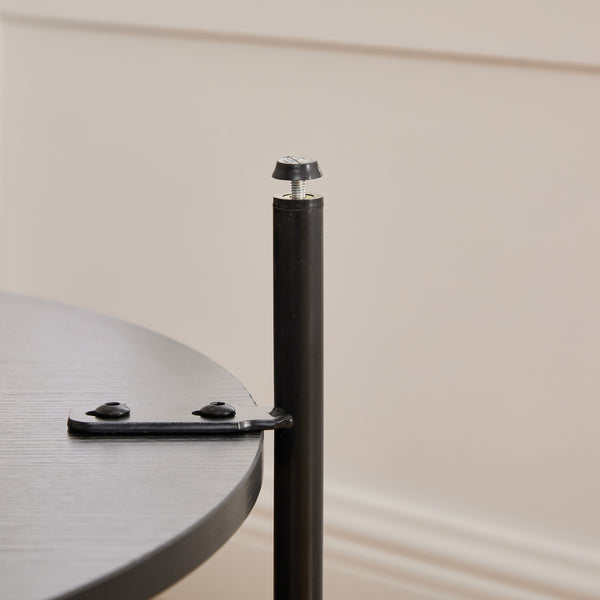 English Elm 30.9"Wide Faux Fur Ottoman with Open Wooden Shelf and Black Metal Legs — Plush Round Coffee Table Seat Brown W3098P296973