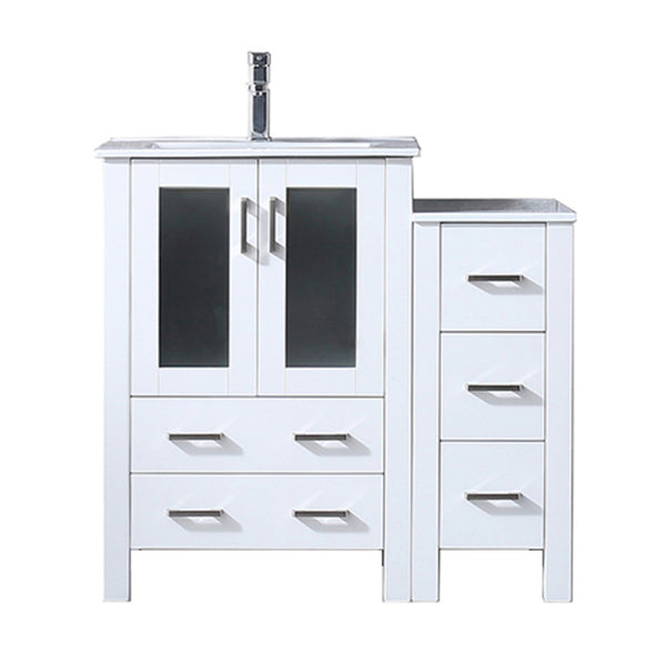 English Elm White Bath Vanity 36 in with Side Cabinet, Scratch‑Resistant Ceramic Top, Chrome Faucet, 22" Mirror B2731S01360