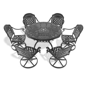 English Elm 7-Piece All-Weather Cast Aluminum Dining Set With 6 Swivel Chairs & Round Table For Outdoor Elegance P1 W1710S00442-GIGA