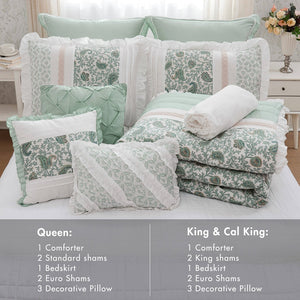 English Elm 9 Madison Park Dawn Cotton Percale 9-Piece Paisley Pintuck Comforter Set with Lace Trim and Pillows Aqua 23.62 L x 19.09 W x 17.91 H B03596966