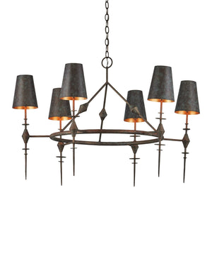 Currey & Company Anselm Chandelier: Brutalist Elegance With Textured Verdigris Bronze & Shimmering Gold Finish Black Wrought Iron 9000-1311-currey-company