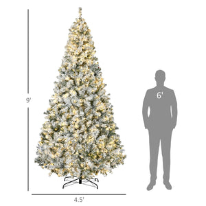 English Elm Homcom 9Ft Prelit Christmas Tree With 1868 Snow Flocked Branches & 600 Warm White Led Lights, Easy Setup W2225P249669
