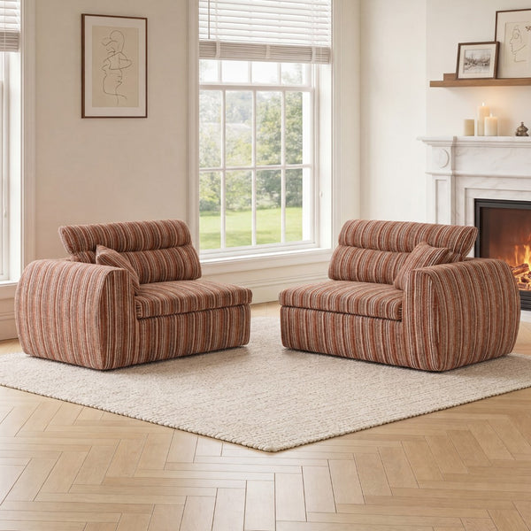 English Elm Chenille Stripe Velvet Sofa Three Seat Minimalist Upholstered Couch for Living Room Mahogany,Red+Brown W5532S00013