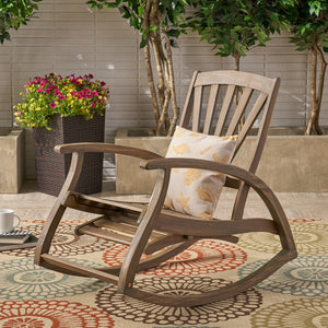 English Elm Christopher Knight Home® - Outdoor Acacia Wood Rocking Chair with Retractable Footrest, Durable Weather-Resistant Porch Patio Seating Comfortably Grey 63337.00GRY