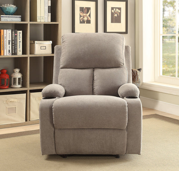 English Elm Grey Linen Recliner with Cup Holder and Memory Foam Seat, Tight Back Comfort, Smooth External Latch Recline — Perfect Relaxing Living Room Chair B062P215453