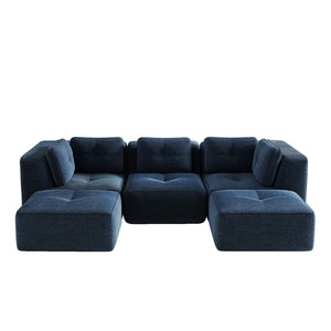 English Elm Modern Corduroy Sectional Sofa with Tufted Cushions Dual Ottomans and Deep Seating Blue W714S01803