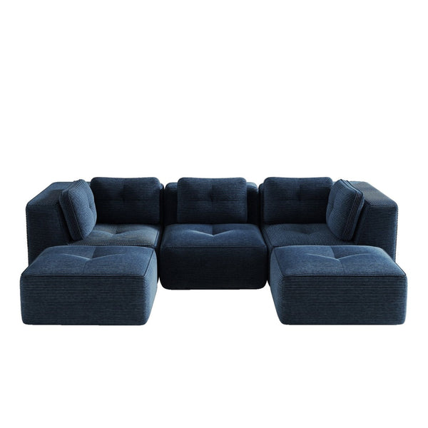 English Elm Modern Corduroy Sectional Sofa with Tufted Cushions Dual Ottomans and Deep Seating Blue W714S01803