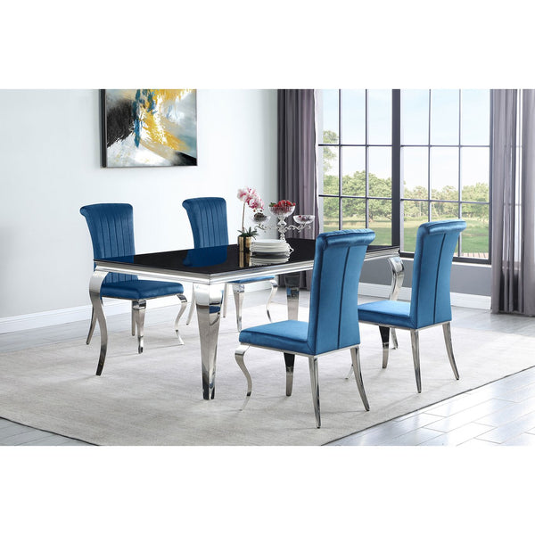 English Elm Shambrook Blue Upholstered Side Chairs Set of 4 — Tufted Curved Back, Plush Padding, Sleek Dramatic Legs B062S00803