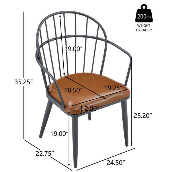 English Elm Christopher Knight Home® - Indoor Upholstered Dining Chair Set of 2 with Brown PU, Arched Back & Matte Black Metal Legs, 200lb capacity N768P227989B