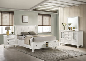 English Elm Rocco Queen Storage Bed Set Carved Hardwood Cream Finish Brushed Nickel Four Piece B062S00735