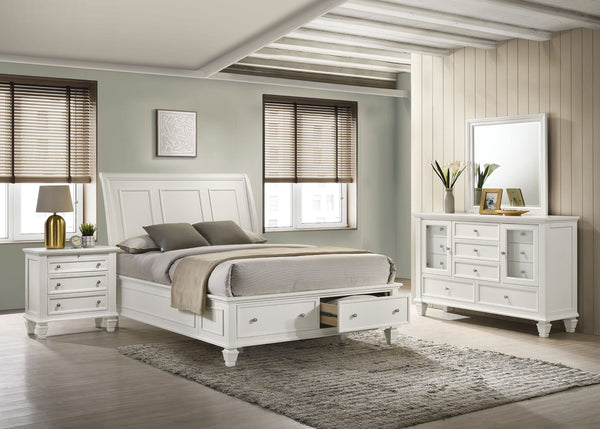 English Elm Rocco Queen Storage Bed Set Carved Hardwood Cream Finish Brushed Nickel Four Piece B062S00735