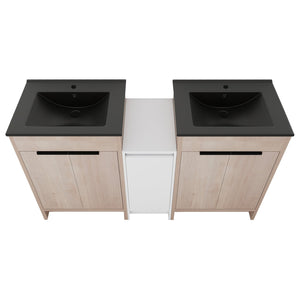 English Elm 60 Inch Freestanding Bathroom Vanity With Black Ceramic Sink, Soft-Close Doors & Storage Solutions W999S00317