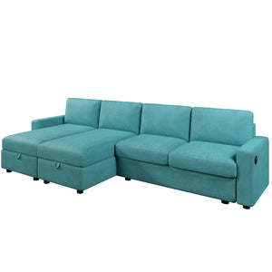 English Elm 103.9" Sectional Sofa with Hidden Storage Chaise, Reconfigurable U-Shape, 4 USB Ports, Durable Twill Upholstery Teal N719S001950T