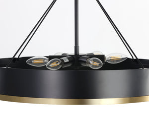 Sunpan Dudley Modern Chandelier - Elegant Black And Gold Disc Shade For Living And Dining Spaces, Stylish Lighting Black Glass ,Iron 106791