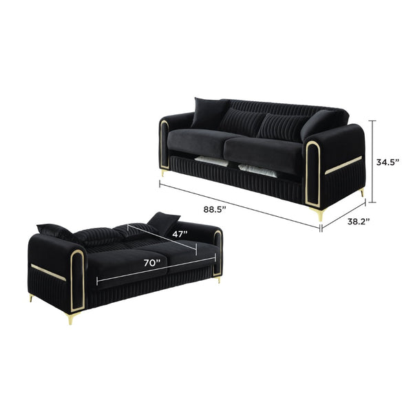 English Elm Ruby Contemporary Sofa Set with Channel Tufting Birch Frame and Gold Steel Legs B009S02247