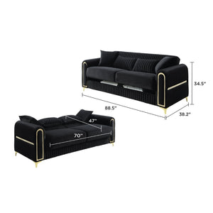 English Elm Ruby Contemporary Sofa with Birch Frame Pocket Coil Support and Gold Steel Legs Black B009S02245