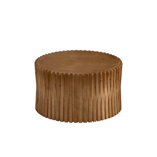 English Elm Vintage Cylindrical Nesting Coffee Table Set, Textured Embossed Wood Accent Tables for Living Room Natural W757P195740