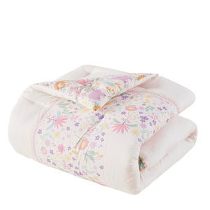 English Elm 3 Pcs Twin Floral Reversible Comforter Set In Purple - Cozy Cotton Bedding With Throw Pillow Included B035P319908