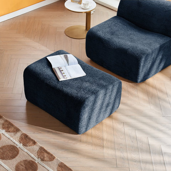 English Elm Ultra-Comfortable Velvet Compressed Foam Sofa Chair with Ottoman and Pillow — Space-Saving Lounge Solution Blue W1765P342024