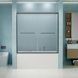 English Elm 56"-60" Semi-frameless Bypass Shower Door Matte Black Tempered Glass Sliding Tub Enclosure W1920P298993