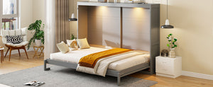 English Elm Queen Murphy Wall Bed with Led Lighting Modern Cabinet Folds Flat for Studio Living Gray LP100973AAE