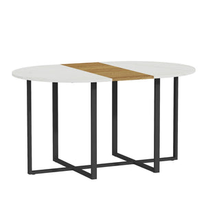 English Elm Sn-ovt150-6-whwd Oval Faux Marble Two-tone Dining Table with Matte Black Geometric Base W3875P372895
