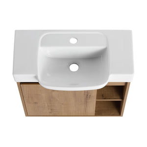 English Elm 24'' Floating Wall Mounted Bathroom Vanity with Ceramic Sink and Soft Close Cabinet Imitative Oak W999P426630