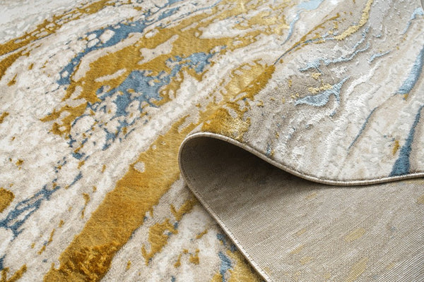English Elm "Adina" Luxury Area Rug - Beige, Gold & Blue Abstract Design For Elegant Living Spaces & Durability B030P216150