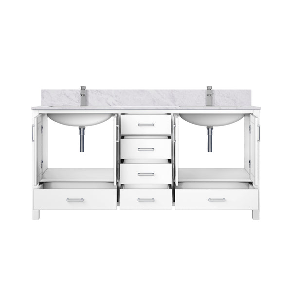English Elm White 72 in. Double Bath Vanity with Carrara Marble Top, Soft-Close Drawers, Chrome Faucet Set B2731P259096