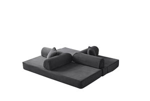English Elm 78.8" Corduroy Modular Floor Sofa Convertible Sleeper Futon with Pillow Back Support Gray W5617P456004
