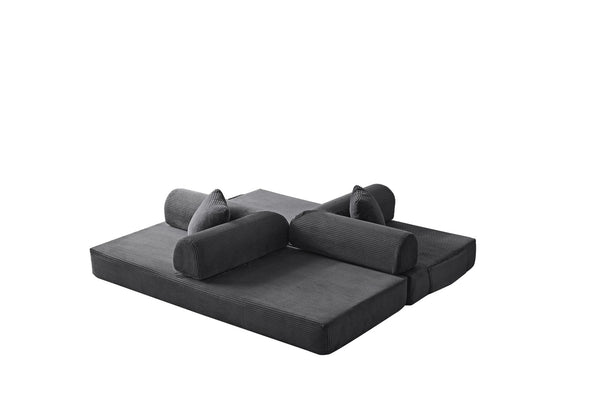 English Elm 78.8" Corduroy Modular Floor Sofa Convertible Sleeper Futon with Pillow Back Support Gray W5617P456004
