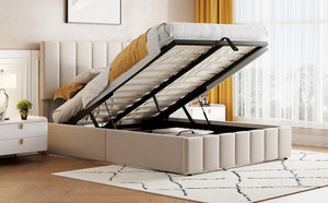English Elm Full Size Linen Upholstered Platform Bed with Hydraulic Lift Storage and Foam Headboard N708P201551A