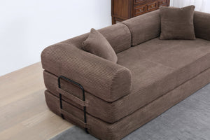 English Elm Convertible 3-Seat Sleeper Sofa Bed Corduroy Folding Floor Couch with Cylindrical Pillow, Plush Support Brown W3199P309395