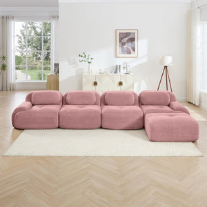 English Elm 4-seat Corduroy Modular Sectional with Wide Armrests and Chaise for Living Rooms W714S01411