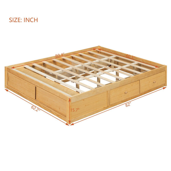 English Elm Queen Platform Bed with Four Storage Drawers Footboard Cubby Modern Low Profile Frame Natural LP000138AAN