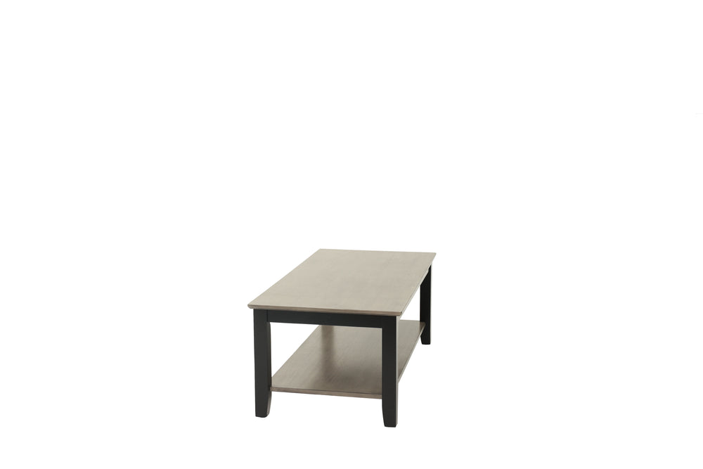 English Elm Gray Modern Two-Tone 47" Coffee Table with Walnut Veneer Top, Solid Rubberwood Legs & Shelf Storage B011P396179