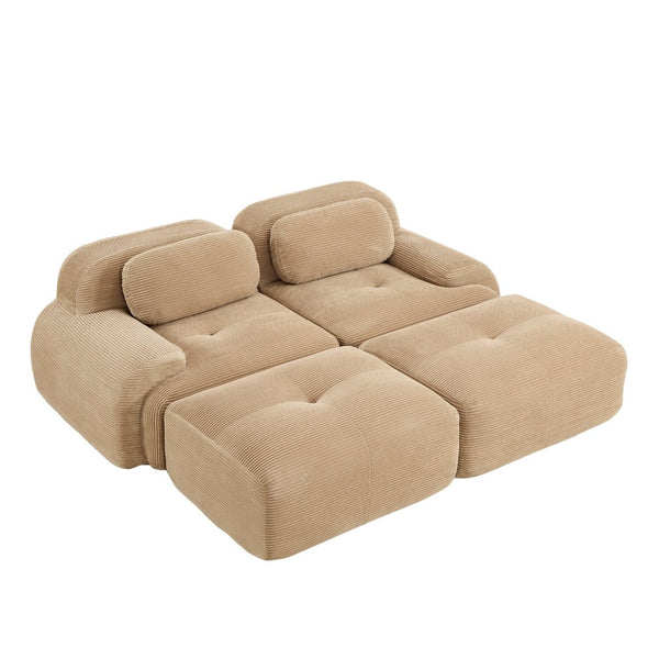 English Elm 2-seat Modular Corduroy Sofa Ergonomic Curved Design with Resilient Cushioning for Living Rooms Camel W714S01238