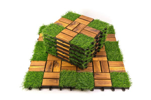 English Elm Acacia Wood Interlocking Deck Tiles Natural Grain Patio Balcony Floor 30 Pack T3656P456170