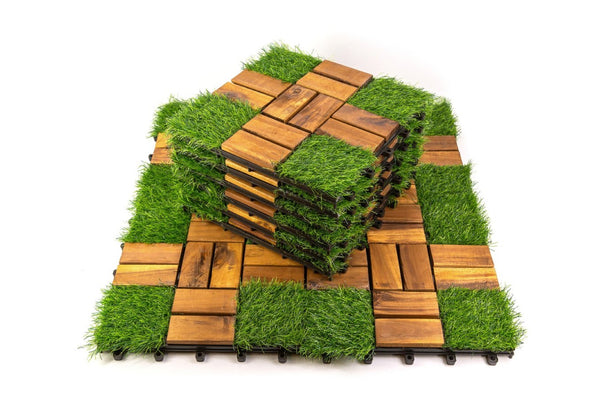 English Elm Acacia Wood Interlocking Deck Tiles Natural Grain Patio Balcony Floor 30 Pack T3656P456170
