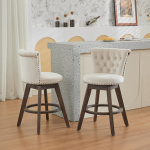 English Elm 26" Plush Velvet Swivel Counter Stools Set of 2 with Tufted Back, High-Res Foam & Sturdy Wood Legs Beige W1143P362518