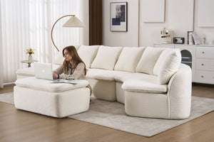 English Elm 133'' Modular U-shaped Sectional Chenille Sofa with Removable Recliner for Spacious Rooms Milk White W2231S00050
