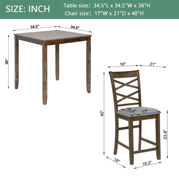 English Elm Elegant Square Acacia Wood Dining Set with Four Linen Upholstered Chairs Modern Style W1998S00084